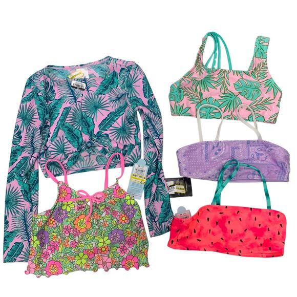 Lot of 5 Art Class Cat & Jack Girls Medium Floral Tropical Bikini Swim Tops ONLY